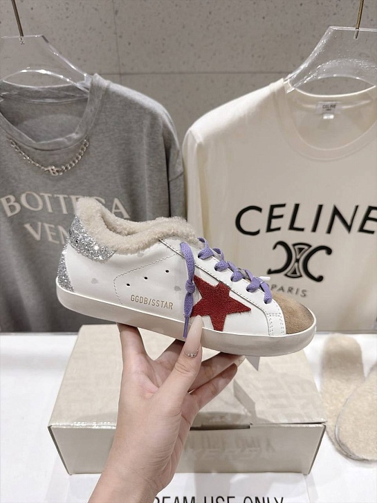 Женские комбинированные кроссовки с мехом Golden Goose Ball Star premium