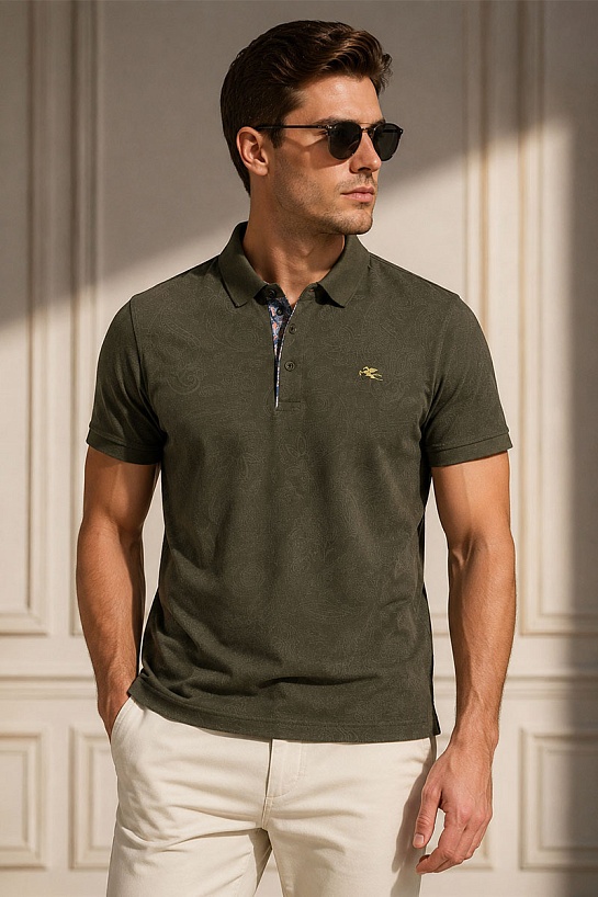 Тёмно-зелёное мужское поло Etro embroidered-logo