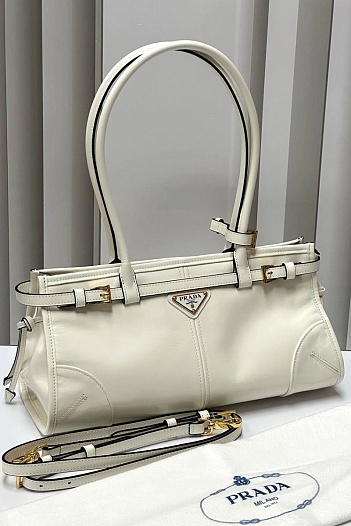 Кожаная белая сумка Prada Naplak Premium 32x15x11 см   