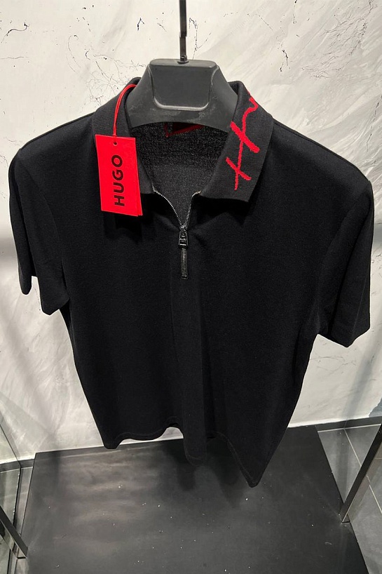 Поло чёрного цвета Hugo Boss intarsia-logo