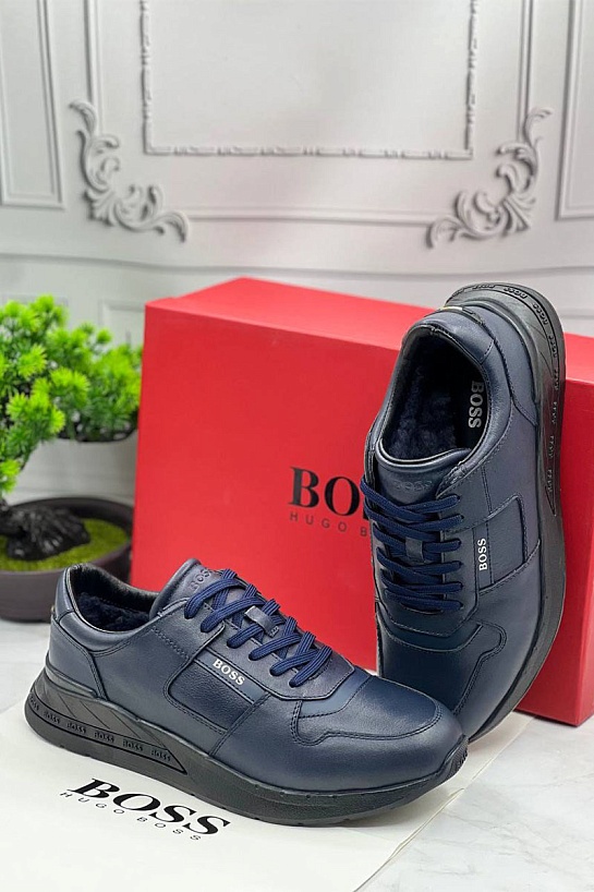 Кожаные кроссовки с мехом Hugo Boss