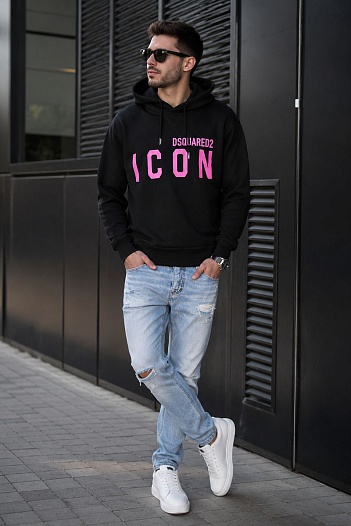 Чёрное худи Dsquared2 "ICON" pink logo-print   