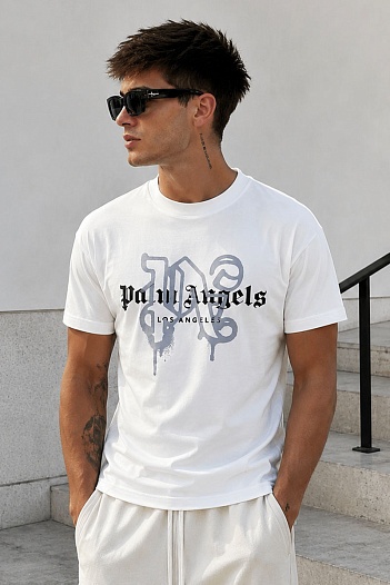 Белая футболка Palm Angels Los Angeles monogram spray   