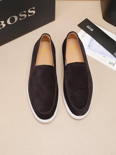 Замшевые лоферы Hugo Boss embossed logo - Brown   