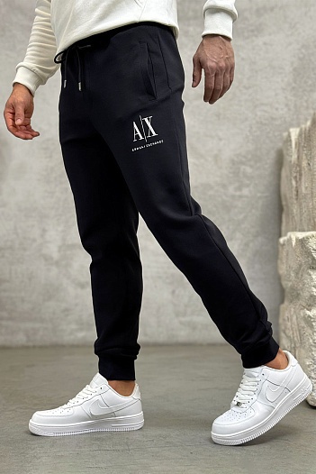 Чёрные спортивные штаны Armani Exchange white embroidery   
