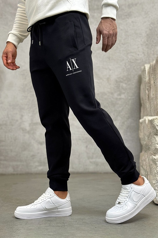 Чёрные спортивные штаны Armani Exchange white embroidery
