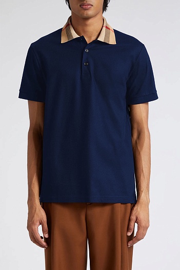 Мужское тёмно-синее поло Burberry check collar   