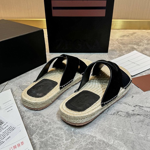 Мужские шлёпанцы Ermenegildo Zegna suede - Black   