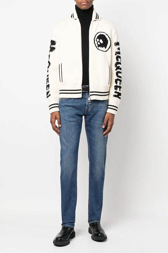 Мужской свитер на молнии Alexander McQueen белого цвета