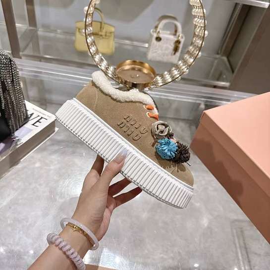 Женские замшевые кроссовки с мехом MIU MIU premium