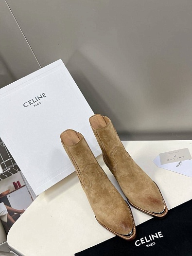 Женские замшевые сапоги Celine Premium - Brown   