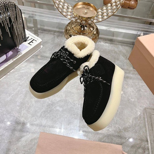 Женские замшевые лоферы с мехом MIU MIU premium   