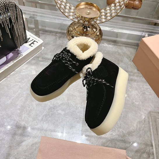 Женские замшевые лоферы с мехом MIU MIU premium