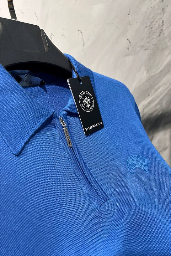 Мужское поло Stefano Ricci Eagle zip-neck - Blue