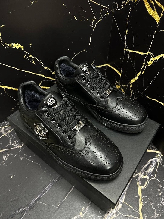 Кожаные кроссовки с мехом Philipp Plein