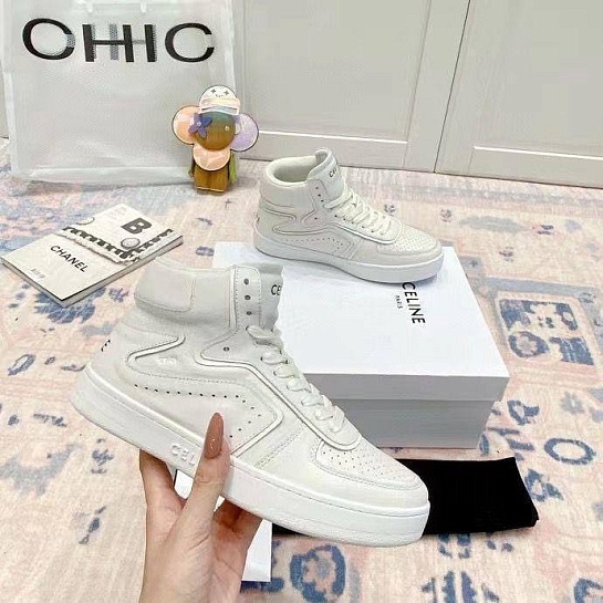 Женские кожаные кроссовки Celine белого цвета