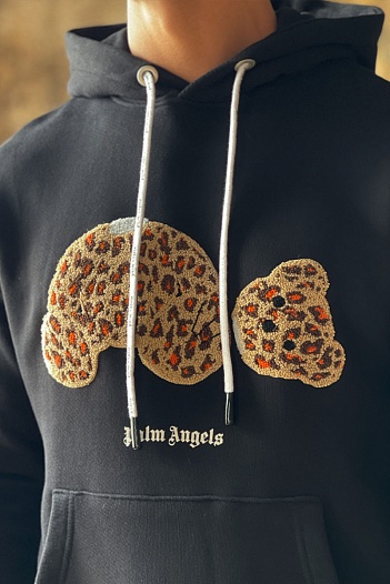 Мужское худи Palm Angels Leopard Teddy Bear - Black   
