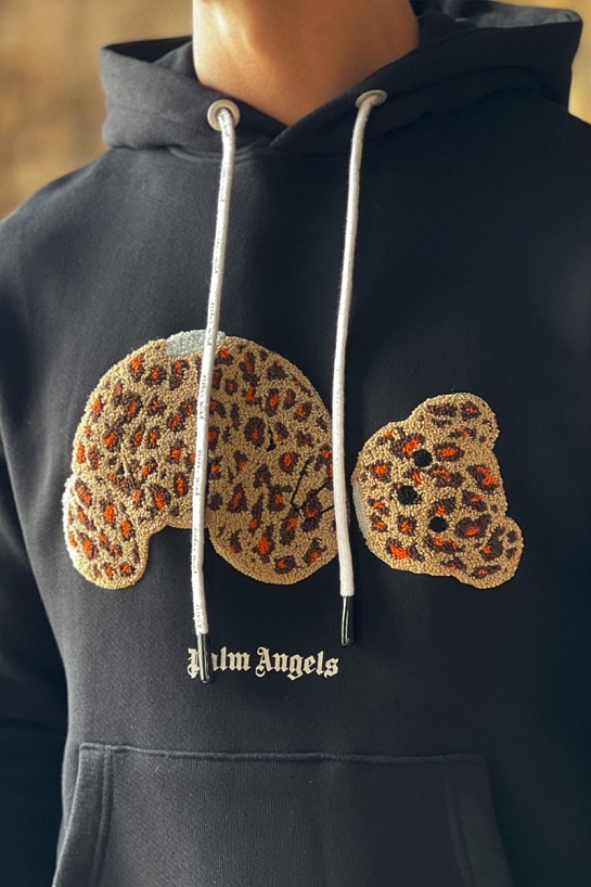 Мужское худи Palm Angels Leopard Teddy Bear - Black