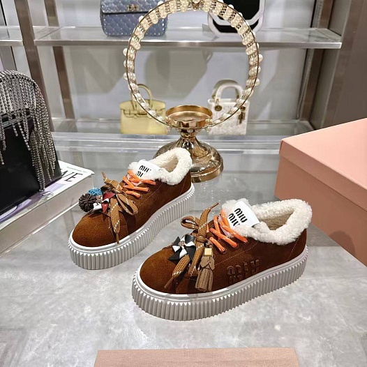 Женские замшевые кроссовки с мехом MIU MIU premium   