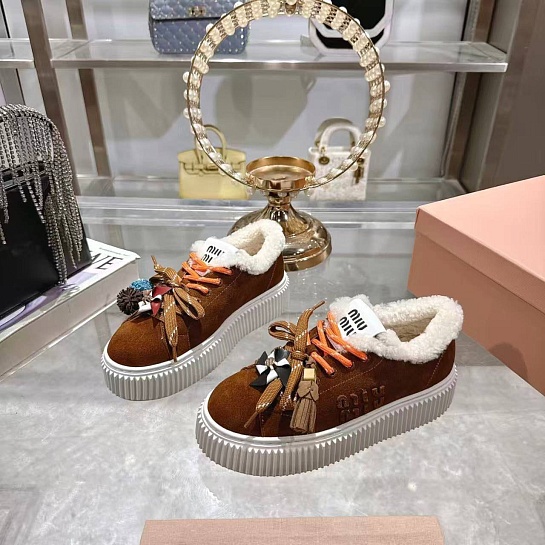 Женские замшевые кроссовки с мехом MIU MIU premium