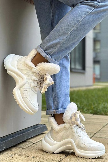 Женские кожаные кроссовки с мехом Louis Vuitton Archlight   