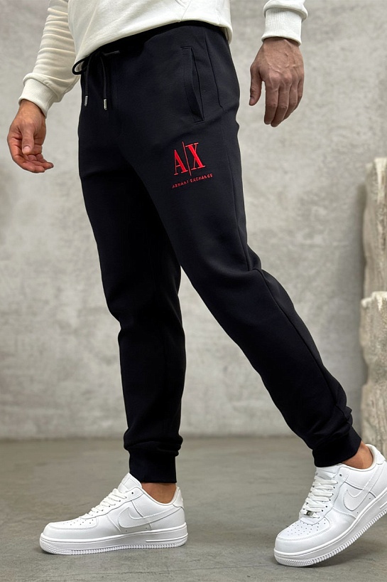 Чёрные спортивные штаны Armani Exchange red embroidery