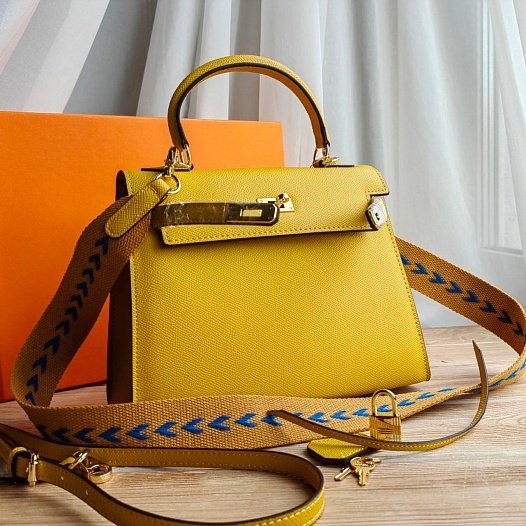 Женская кожаная сумка Hermes Kelley 25x20 см - Yellow   