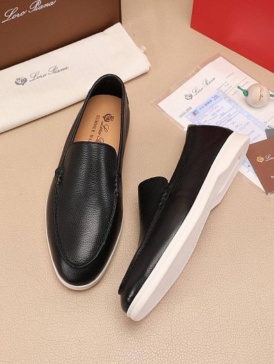 Мужские кожаные лоферы Loro Piana Summer Walk - Black   