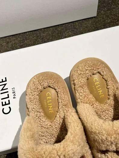 Женские меховые шлёпанцы Celine Triomphe premium   