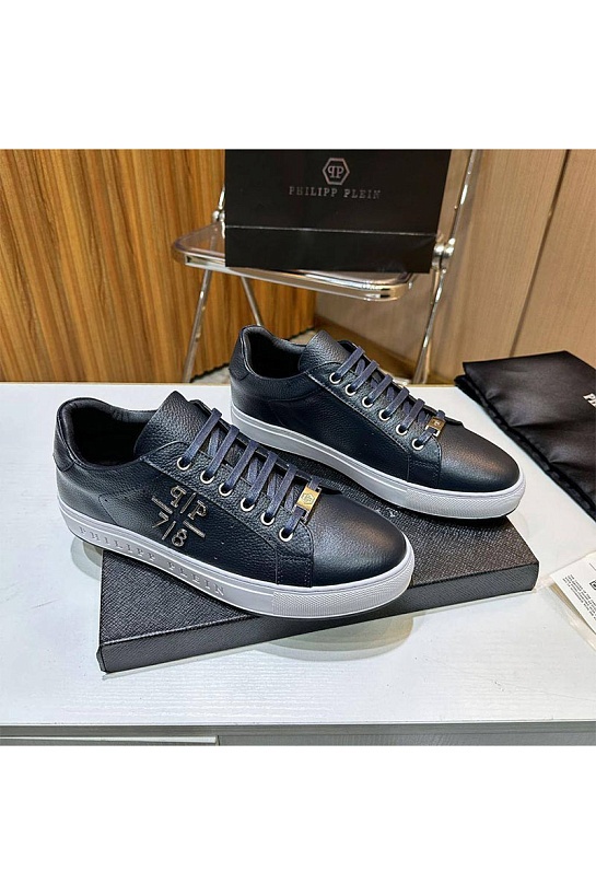 Мужские кожаные кроссовки Philipp Plein синего цвета