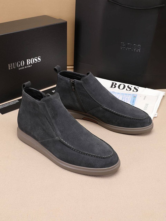 Замшевые лоферы с мехом Hugo Boss high-top - Grey