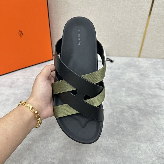 Мужские шлёпанцы Hermes Kazimir - Black / Khaki