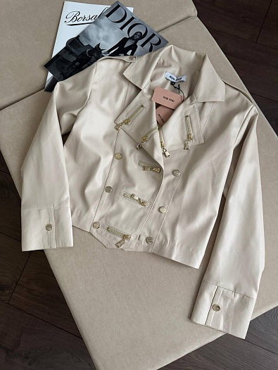Женская кожаная куртка MIU MIU premium - Beige   