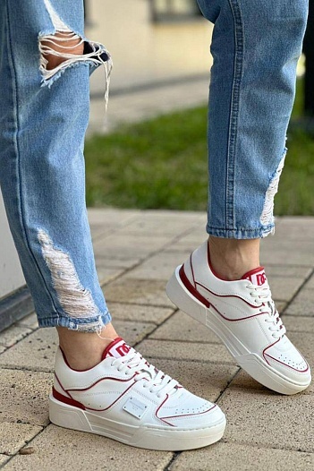 Женские кожаные кроссовки Dolce & Gabbana New Roma - White / Red   