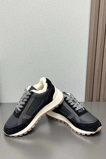 Женские замшевые кроссовки с мехом Brunello Cucinelli premium   