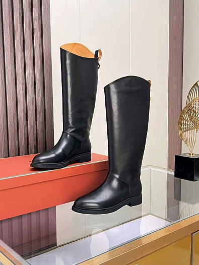 Женские кожаные сапоги Loro Piana premium - Black   