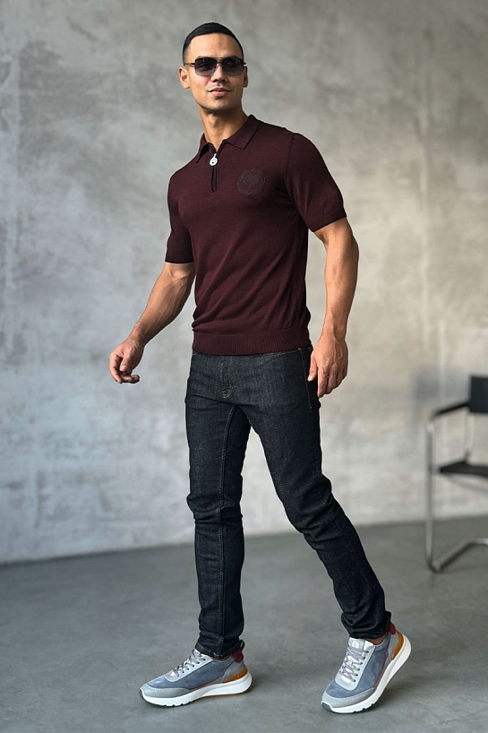 Мужское поло Stefano Ricci Eagle zip-neck - Burgundy