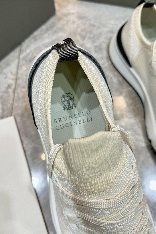 Текстильные кроссовки Brunello Cucinelli бежевого цвета