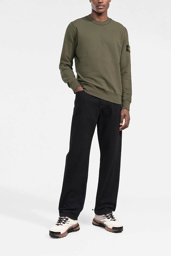 Мужской зелёный свитшот Stone Island с патчем на плече