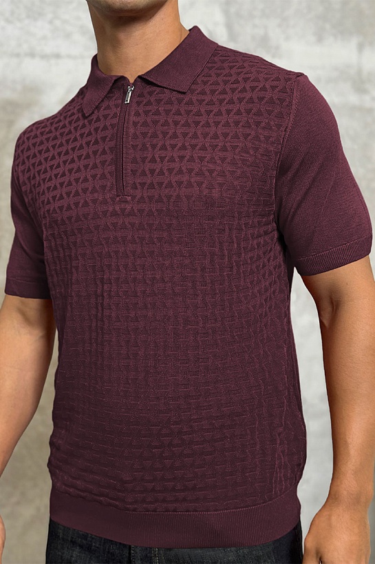 Мужское поло бордового цвета Zilli zip neck