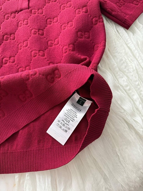 Бордовое женское поло Gucci GG monogram-pattern