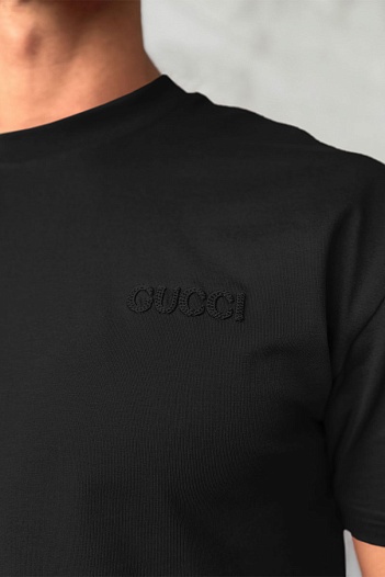 Мужская чёрная футболка Gucci logo-embroidered   