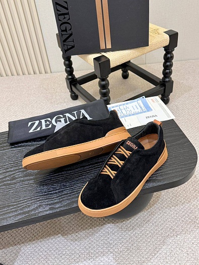 Замшевые кроссовки Ermenegildo Zegna Triple Stitch - Black   