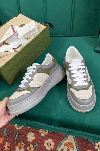 Мужские кожаные кроссовки Gucci - Grey   