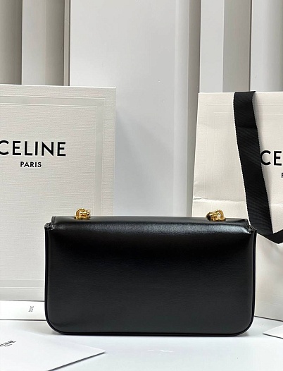 Женская кожаная сумка Celine Claude Premium 20.5x11.5x4 см - Black / Gold   
