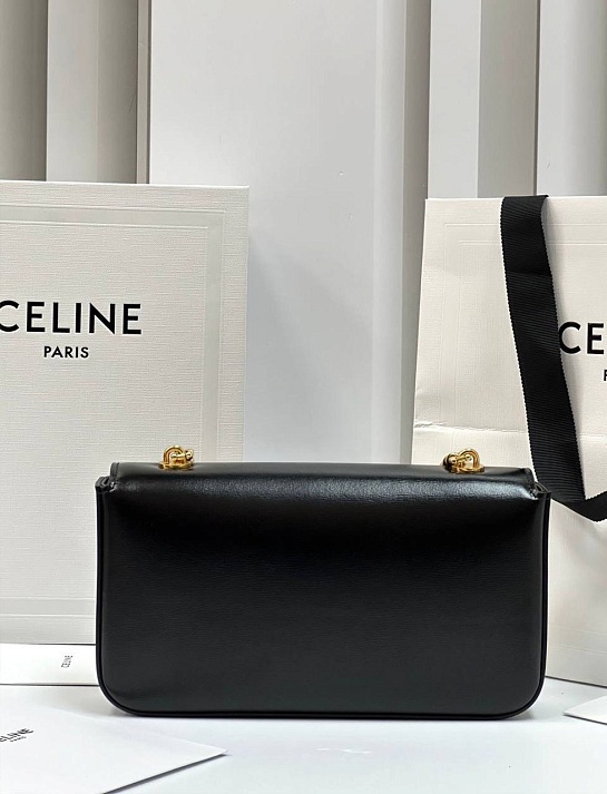 Женская кожаная сумка Celine Claude Premium 20.5x11.5x4 см - Black / Gold