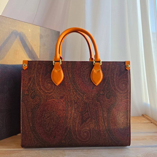 Кожаная сумка Etro с узором пейсли 35x27 см   