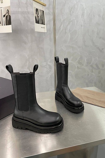 Женские кожаные ботинки Bottega Veneta Premium - Black   