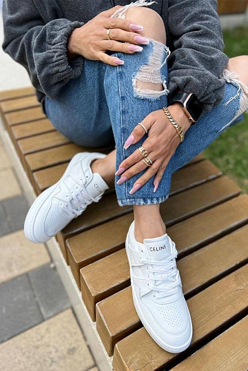 Женские кроссовки Celine Trainer Low Lace-Up - White   