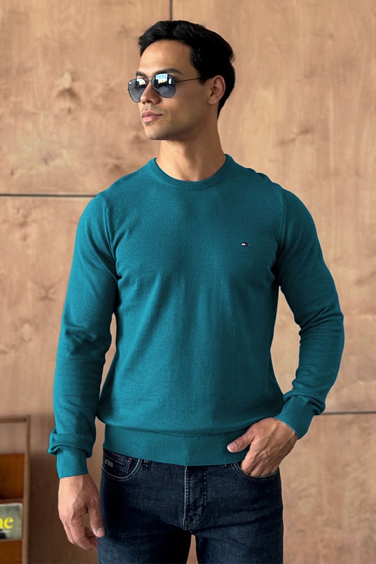 Мужская кофта Tommy Hilfiger бирюзового цвета logo-embroidered